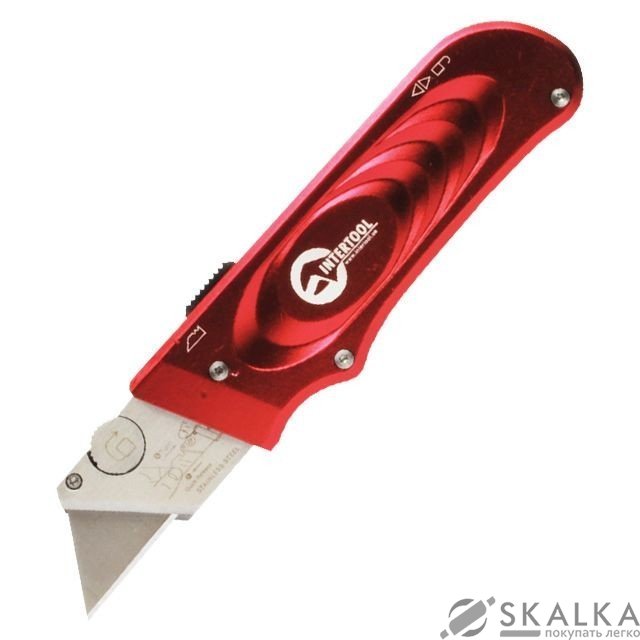 Нож Intertool с трапециевидным лезвием, металлический корпус (HT-0515) На фото Нож Intertool с трапециевидным лезвием, металлический корпус (HT-0515)