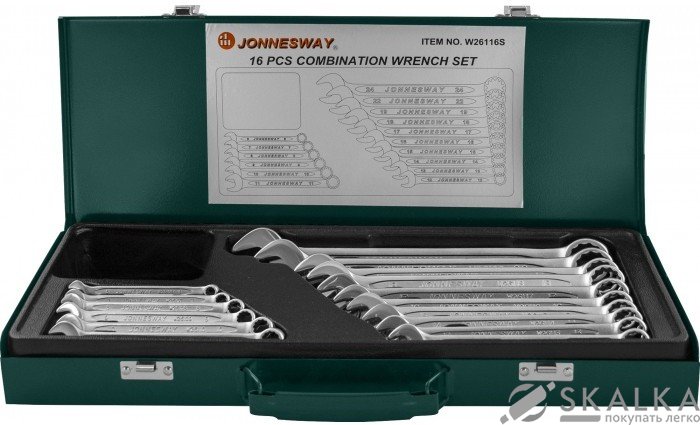 На фото Набор комбинированных ключей Jonnesway 6-24 мм 16 предметов (W26116S)