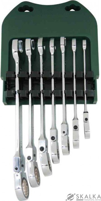 На фото Набор ключей комбинированных трещоточных с карданом Jonnesway 7 шт (W66107S)