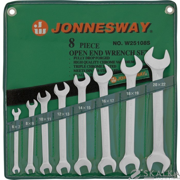 На фото Набор ключей рожковых Jonnesway 6-22 мм 8 предметов (W25108S)