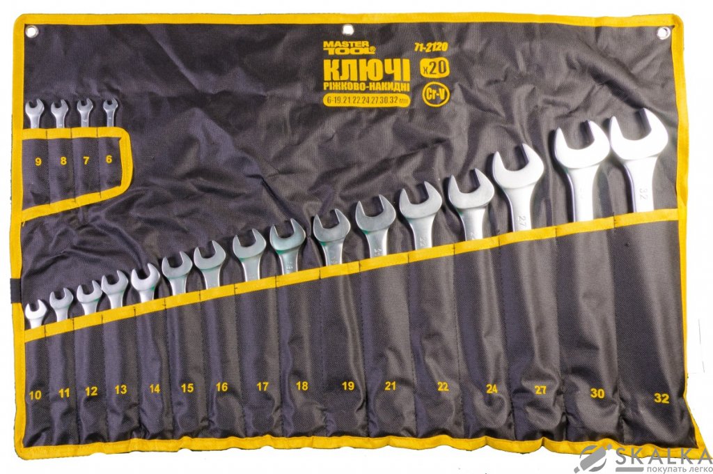 На фото Ключи рожково-накидные Mastertool 20 шт ролл 6-19,21,22,24,27,30,32 мм (71-2120)