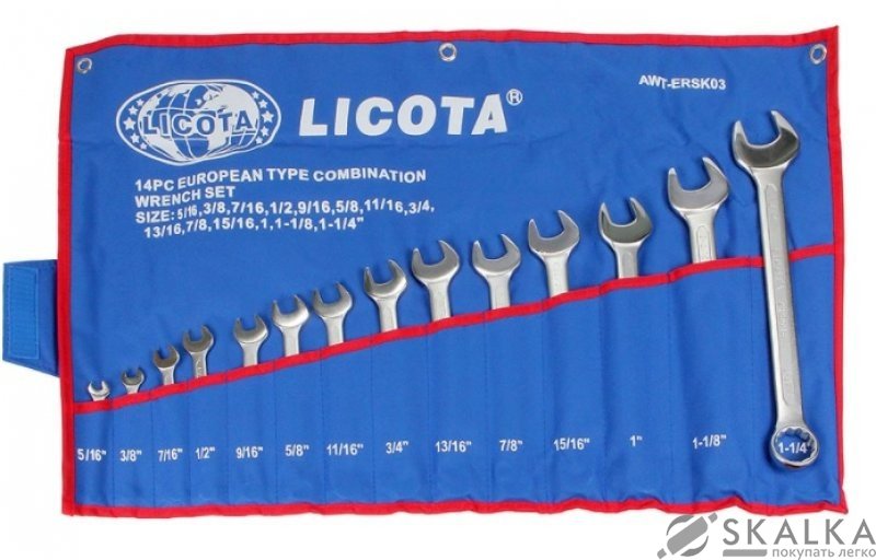 На фото Набор ключей комбинированный дюймовых Licota 14 предметов 5 / 16-1-1 / 4" (AWT-ERSK03)