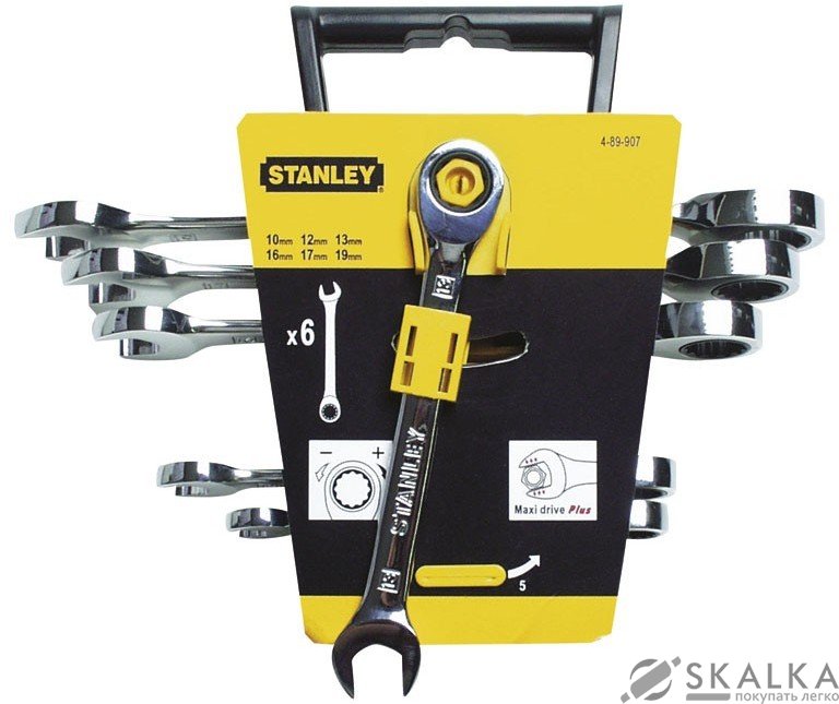 На фото Набор ключей комбинированных Stanley MaxiDrive Plus с трещоткой М10-19 мм 6 шт (4-89-907)