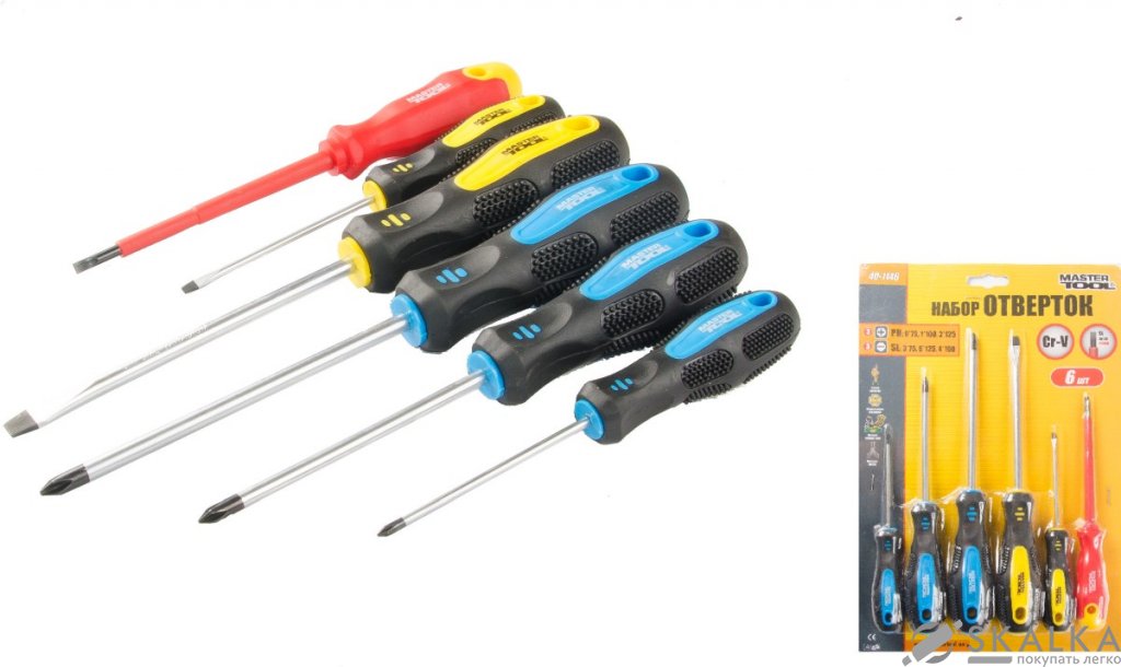 Набор отверток Mastertool 6 шт PH0*75, 1*100, 2*125, SL3*75, 6*125, 4*100 диэлектрик (40-1146) На фото Набор отверток Mastertool 6 шт PH0*75, 1*100, 2*125, SL3*75, 6*125, 4*100 диэлектрик (40-1146)