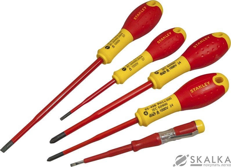 Набор отверток диэлектрических Stanley FatMax индикатор PZ BORNEO, SL VDE 1000V 5шт (XTHT0-62694) На фото Набор отверток диэлектрических Stanley FatMax индикатор PZ BORNEO, SL VDE 1000V 5шт (XTHT0-62694)