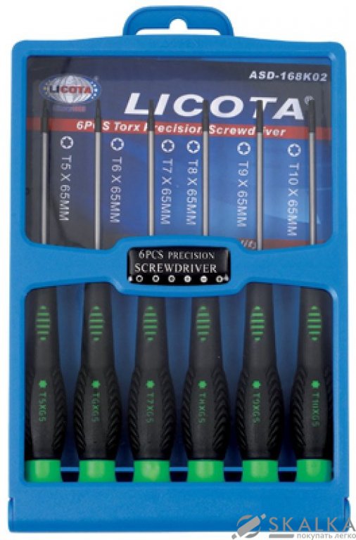 На фото Набор отверток Licota Torx для точной механики 6 предметов (ASD-168K02)