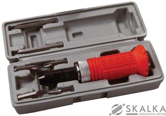 На фото Отвертка ударно-поворотная Mastertool 6 насадок резиновая ручка в кейсе (40-0150)