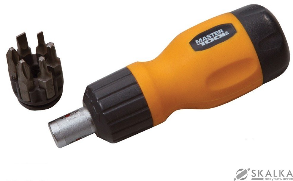 Отвертка с трещоткой Mastertool 6 насадок малая (40-0517) На фото Отвертка с трещоткой Mastertool 6 насадок малая (40-0517)