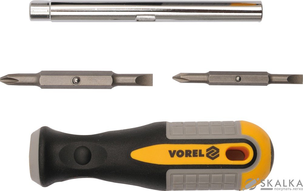 На фото Отвертка двусторонняя Vorel 6 в 1 Cr-V (64654)