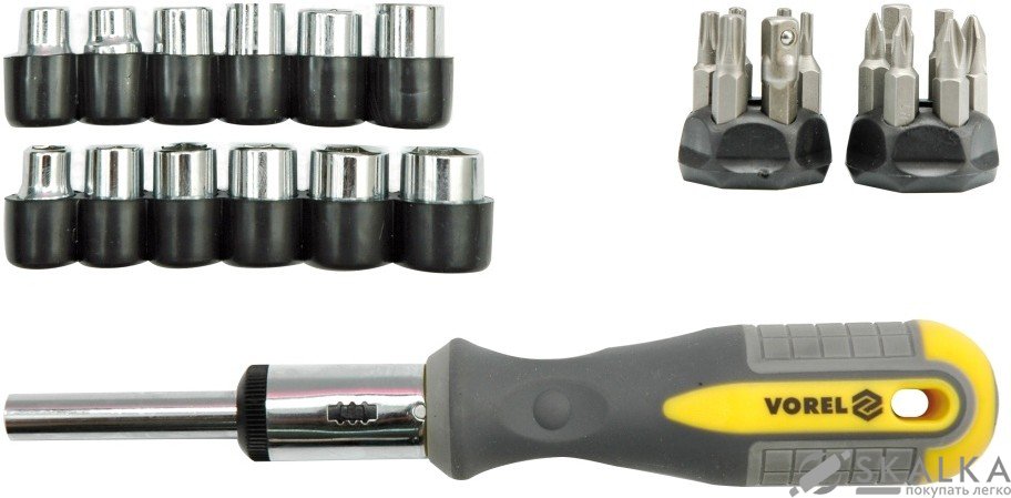 На фото Отвертка для точных работ Vorel с насадками 22 шт (64395)