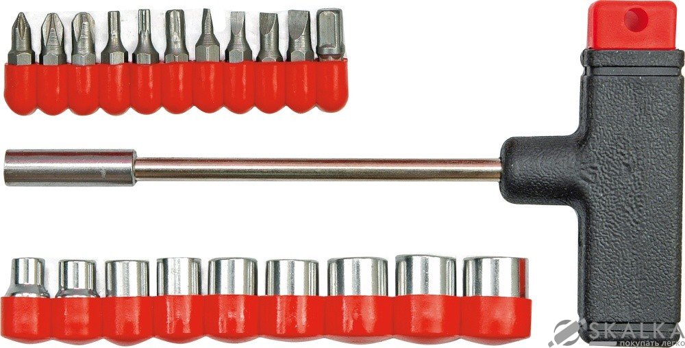 На фото Отвертка Т-образная Vorel с насадками и головками 20 шт (65100)