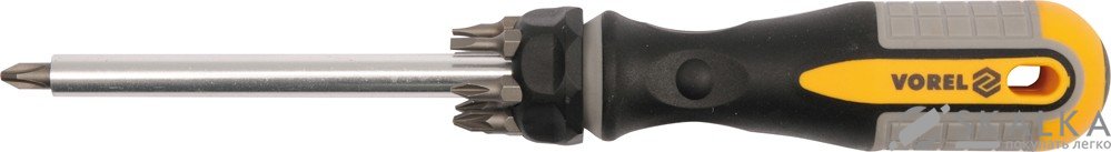 На фото Отвертка телескопическая Vorel 8 насадок Cr-V (64650)