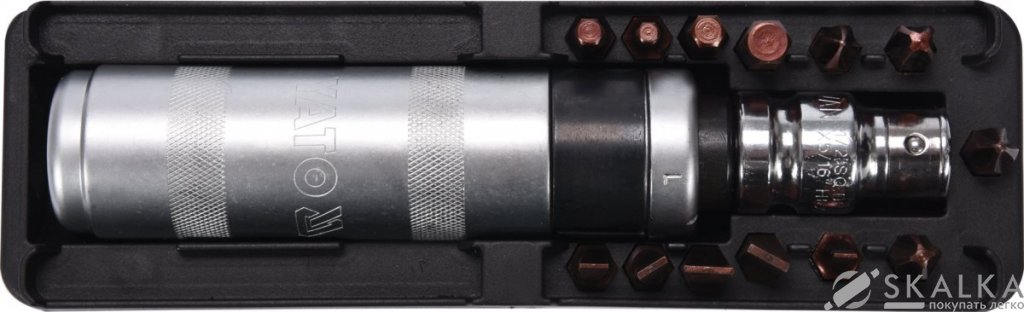 На фото Отвертка реверсивная ударная Yato 160 мм с магнитными насадками 15 шт (YT-28015)