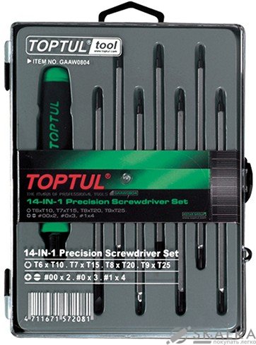 На фото Набор отверток Toptul T6-T25,PH,SL 14 в 1 (GAAW0804)