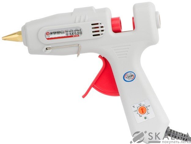 Пистолет клеевой Intertool 120(360)Вт, 100-220°C, 11.5мм, 13-30г/мин регулятор температуры (RT-1107) На фото Пистолет клеевой Intertool 120(360)Вт, 100-220°C, 11.5мм, 13-30г/мин регулятор температуры (RT-1107)