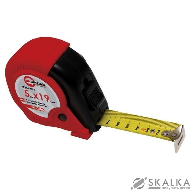 На фото Рулетка Intertool 5м*19мм, три стопора полотна (MT-0105)
