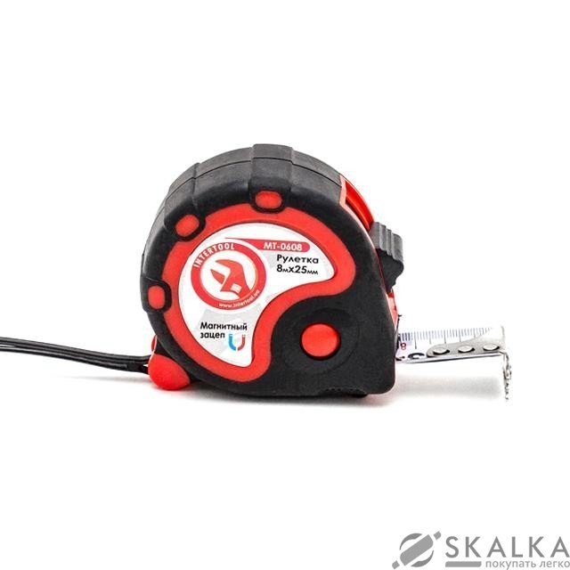 На фото Рулетка Intertool стальная с фиксатором 8м*25мм (MT-0608)