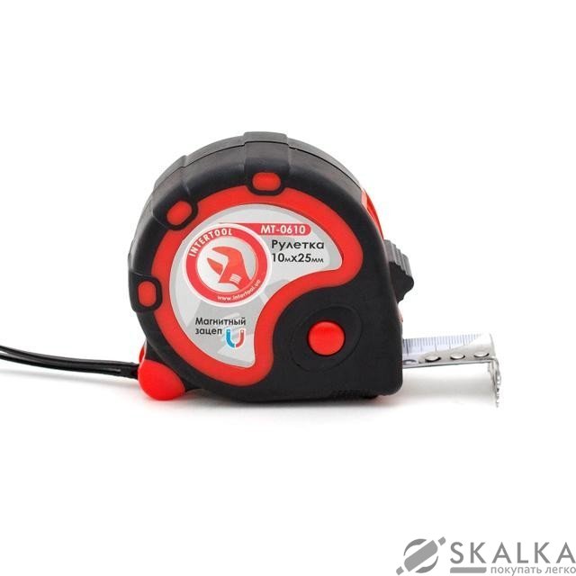 На фото Рулетка Intertool стальная с фиксатором 10м*25мм (MT-0610)