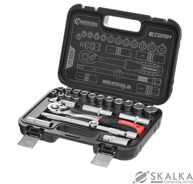 На фото Набор инструментов Intertool 1/2" 20 едениц Cr-V (ET-8020)