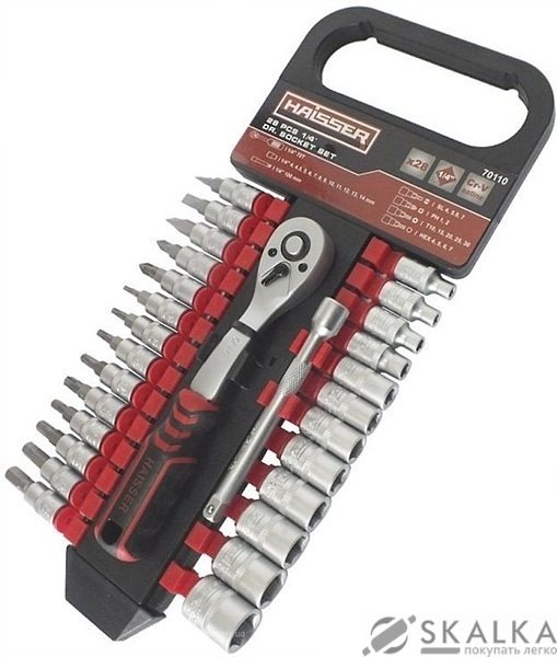 На фото Набор головок и насадок торцевых с трещоткой Haisser 1/4" 28 шт (90116)