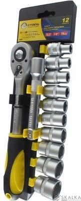 На фото Набор насадок торцевых с трещоткой Сталь 1/2" 12 предметов (71313)