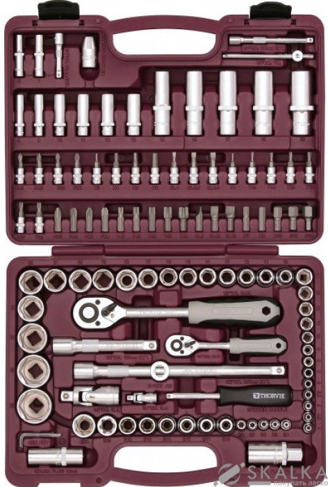 На фото Набор инструмента универсальный Thorvik 1/4", 1/2"DR, 108 предметов (UTS0108)