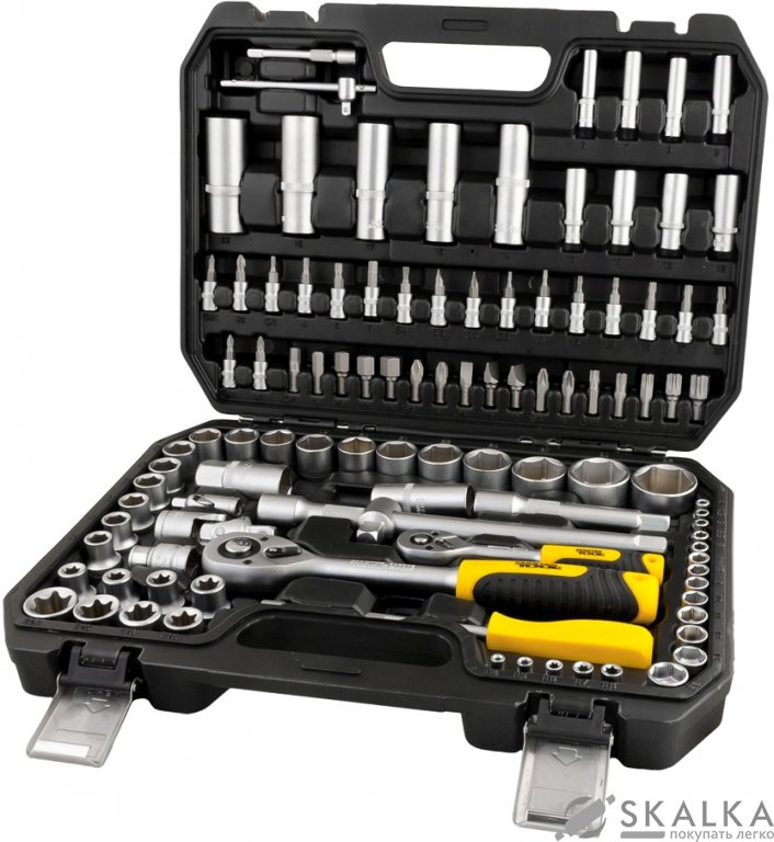 На фото Набор насадок торцевых Mastertool CrV 1/4" и 1/2", трещотка 72Т, 108 шт, кейс (78-5108)