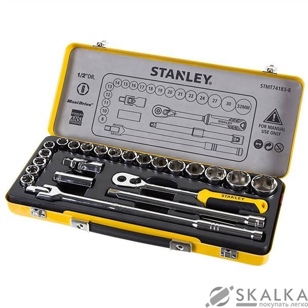 На фото Набор головок торцевых Stanley 1/2" в металлическом футляре, 24 шт (STMT74183-8)