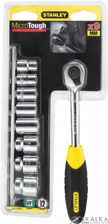 На фото Набор головок торцевых Stanley MicroTough 1/4", М4-13 мм, трещотка, 10 шт (0-94-610)