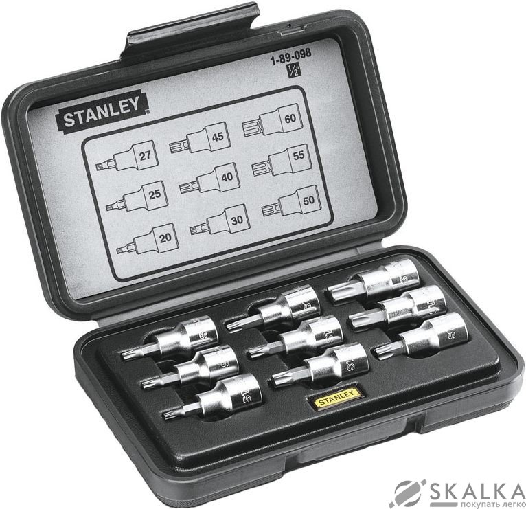На фото Набор головок торцевых Stanley 1/2" с насадками Torx Т20-Т60, 9 шт (1-89-098)