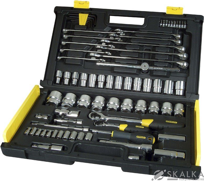 На фото Набор головок торцевых Stanley 1/4", 1/2" с инструментами, 75 шт (1-94-660)