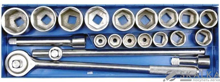 На фото Набор головок торцевых Vorel 3/4", M22-55 мм с трещоткой и воротком 21 шт (58150)