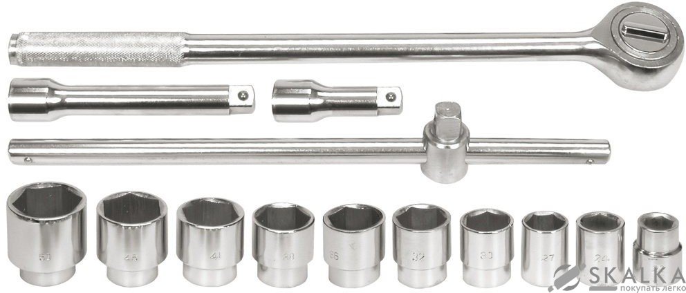 На фото Набор головок торцевых Vorel 3/4", М22-50 мм с трещоткой и воротком 14 шт (58140)