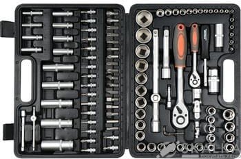 На фото Набор головок торцевых, насадок Sthor 1/2" с инструментами 108 шт (58685)