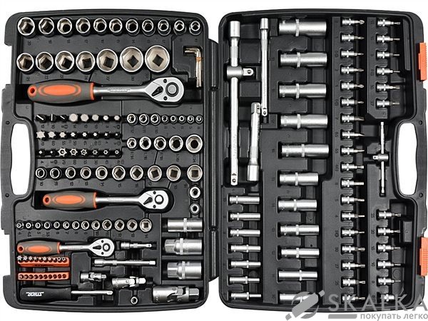 На фото Набор головок торцевых, насадок Sthor 1/2" с инструментами 173 шт (58688)