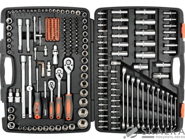 На фото Набор головок торцевых, насадок Sthor 1/2" с инструментами 216 шт (58691)