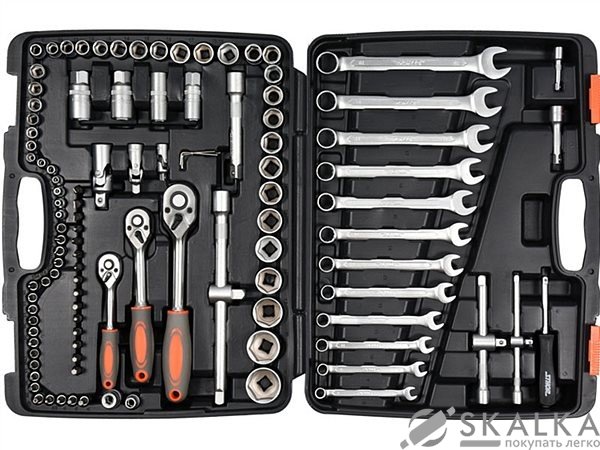 На фото Набор головок торцевых, насадок Sthor 1/2", 3/8", 1/4" с инструментами 111 шт DW (58692)
