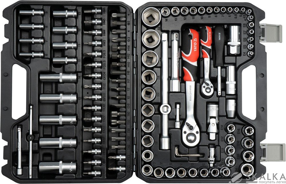 На фото Набор головок торцевых Yato 1/2", 1/4" с инструментами, насадками 108 шт (YT-38791)