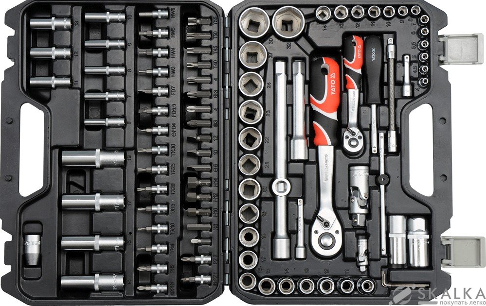 Набор головок торцевых Yato 1/2", 1/4" с инструментами 94 шт (YT-12681) На фото Набор головок торцевых Yato 1/2", 1/4" с инструментами 94 шт (YT-12681)