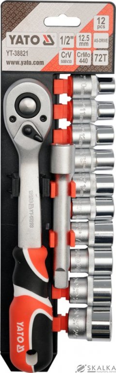 На фото Набор головок торцевых Yato 1/2", М10-24 с трещоткой, удлинителем 12 шт (YT-38821)