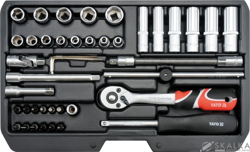 Набор головок торцевых Yato 1/4", M4-14 с инструментами, насадки 42 шт (YT-14481) На фото Набор головок торцевых Yato 1/4", M4-14 с инструментами, насадки 42 шт (YT-14481)
