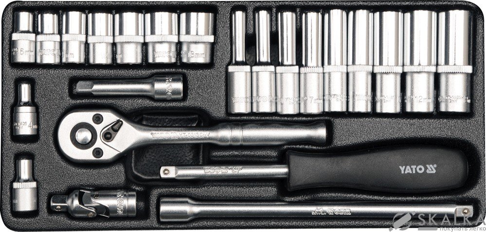 Набор головок торцевых Yato 1/4", М4-13 с инструментами 23 шт (YT-14421) На фото Набор головок торцевых Yato 1/4", М4-13 с инструментами 23 шт (YT-14421)
