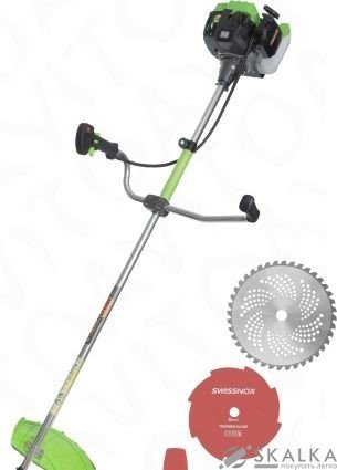 На фото Бензокоса Stromo ST4300 3 ножа 3Т, 8Т, 40Т, 1 катушка, ремень рюкзак