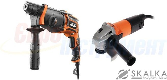 На фото Перфоратор KH24IE + угловая шлифмашинка WS8-115S AEG в футляре (JP240B2C)