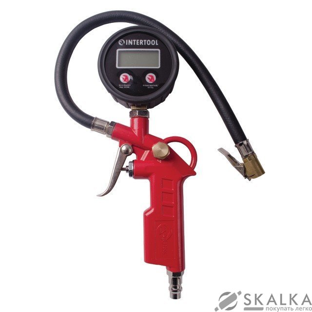 Пистолет Intertool для накачки шин с цифровым манометром 63мм (PT-0508) На фото Пистолет Intertool для накачки шин с цифровым манометром 63мм (PT-0508)