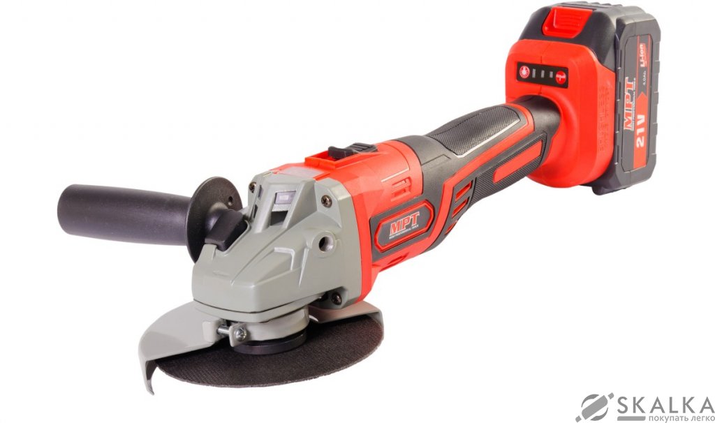 На фото Болгарка аккуммуляторная Mastertool 125 мм, 21V Li-ion, 4 Ач, 2 скорости (MCAG2103.A1)