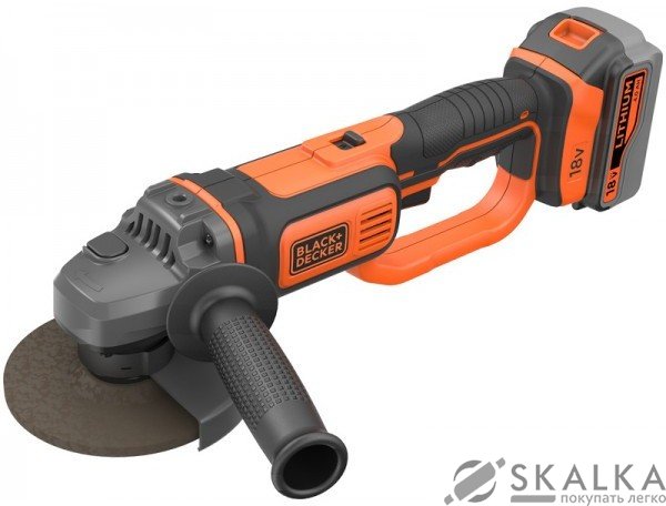 На фото Болгарка аккумуляторная B & D Li-Ion 18 В, 4 Ач, 8600 об/мин, диск 125 мм (BCG720M1-QW)