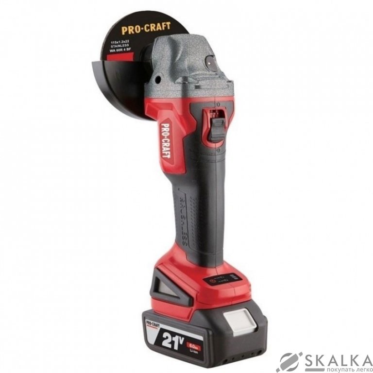 На фото Болгарка аккумуляторная Procraft PWA-216 21V 6.0 Ah бесщеточная