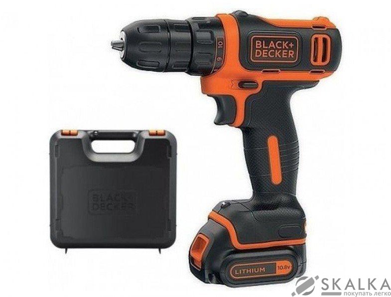 На фото Шуруповерт аккумуляторный B & D Li-ion 10.8 В, 1.5 Ач, 12.5 Нм, 10 мм в кейсе (BDCD12K-QW)