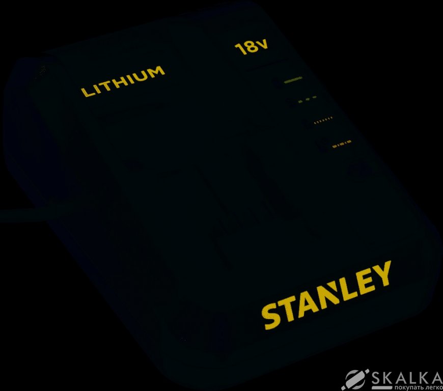 На фото Зарядное устройство Li-ion STANLEY 18 V для аккумуляторов от сети 230 В (SC201-RU)